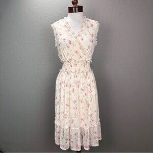 Kate & Lily Blush Rose Pink Floral Smocked waist dress Sz S Cottagecore